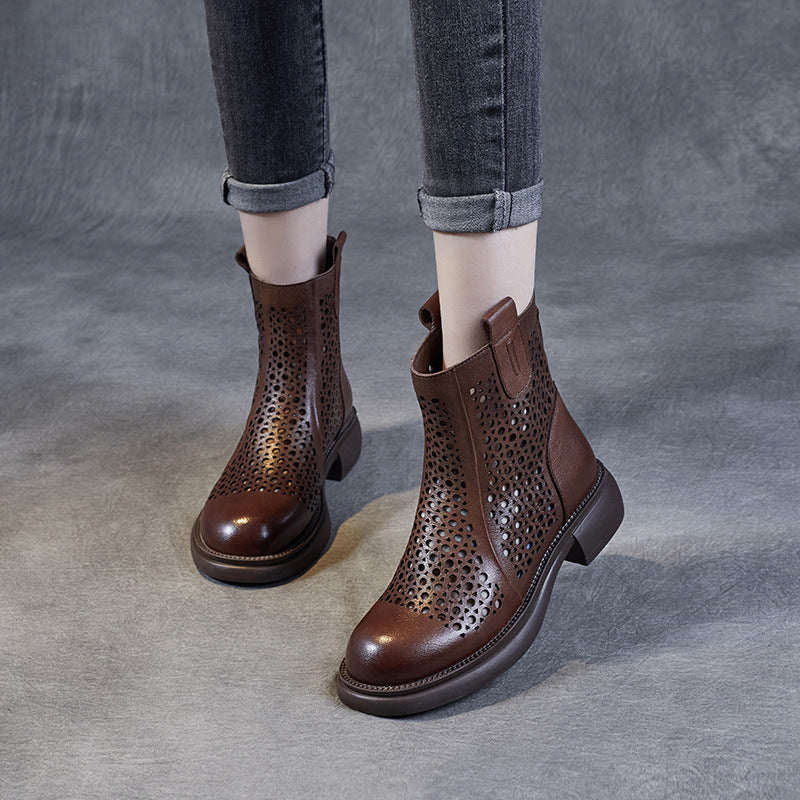 Women Retro Minimalist Hollow Leather Summer Boots Newgew Shoes