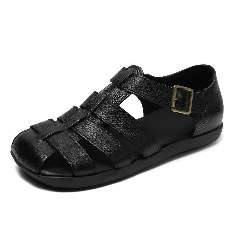 Women Retro Handmade Plaited Leather Flat Casual Sandals Newgew Shoes