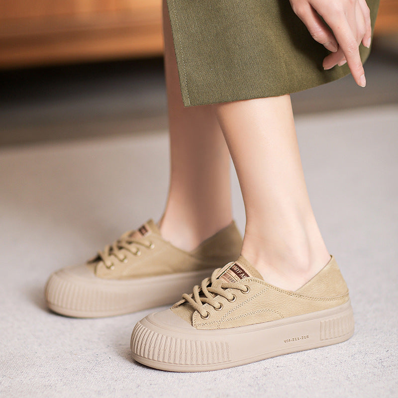 Women Retro Minimalist Leather Soft Flat Casual Shoes Newgew Shoes