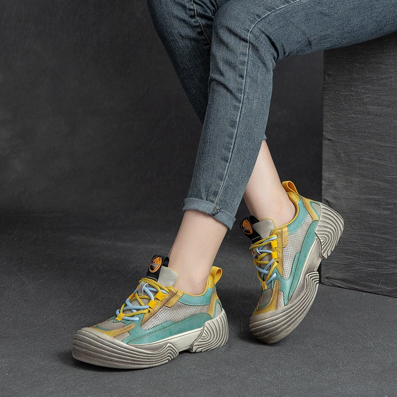 Women Retro Breathable Leather Thick Soled Casual Shoes Newgew Shoes