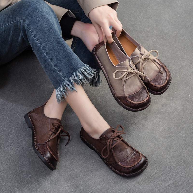 Women Retro Soft Leather Flat Casual Shoes Newgew Shoes