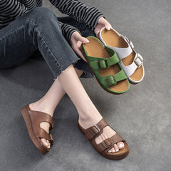 Women Retro Leather Summer Casual Slides Sandals Newgew Shoes