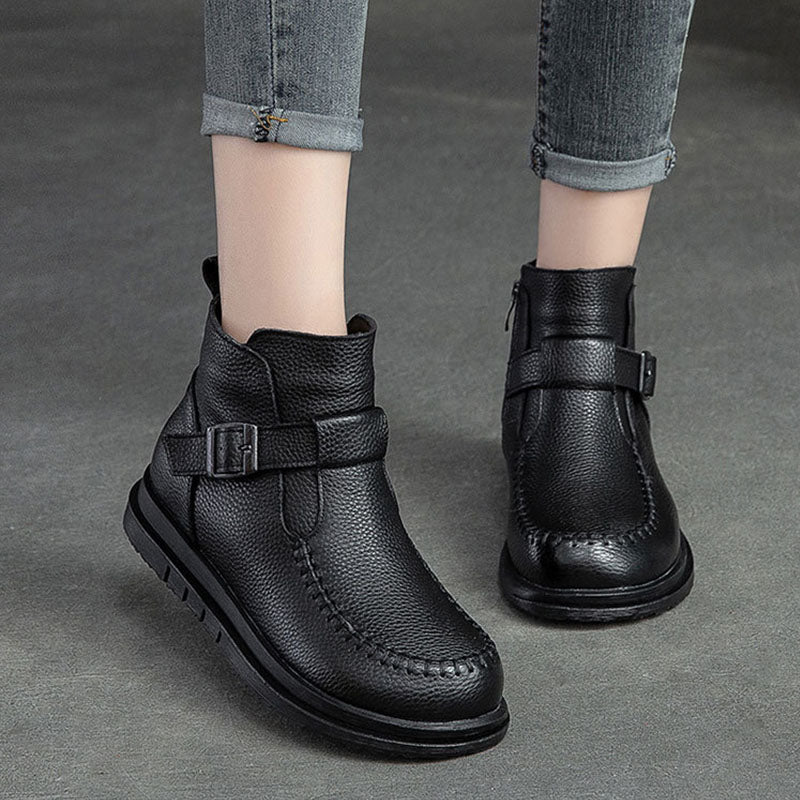 Women Retro Cowhide Furred Winter Boots Newgew Shoes