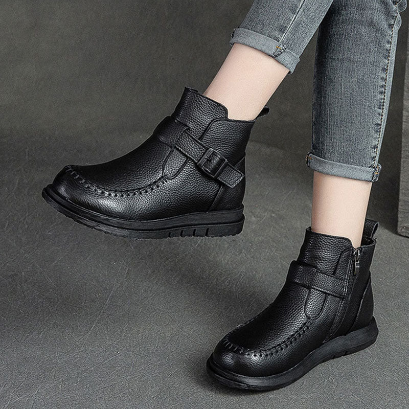 Women Retro Cowhide Furred Winter Boots Newgew Shoes