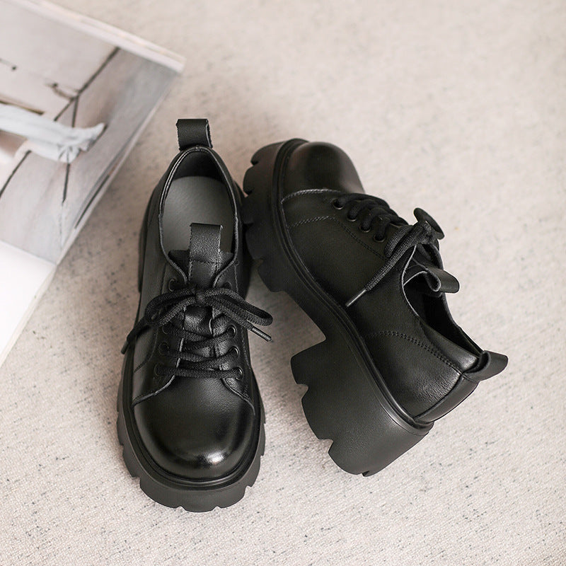 Women Retro Leather Chunky Platform Casual Shoes Newgew Shoes