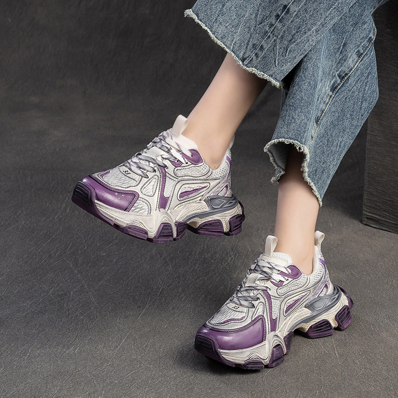 Women Retro Patchwork Chunky Platform Casual Shoes Newgew Shoes