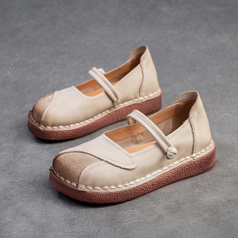 Women Retro Patchwork Leather Flat Casual Shoes Newgew Shoes