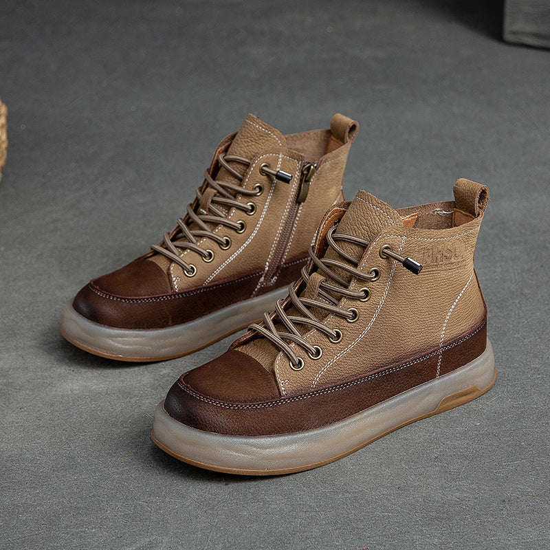 Women Retro Color Matching Patchwork Leather Boots Newgew Shoes