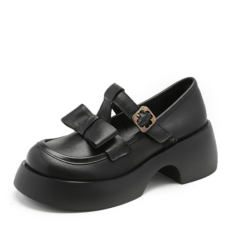 Women Retro Leather Solid Chunky Casual Shoes Newgew Shoes