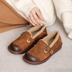 Women Retro Leather Furred Soft Flat Casual Shoes Newgew Shoes