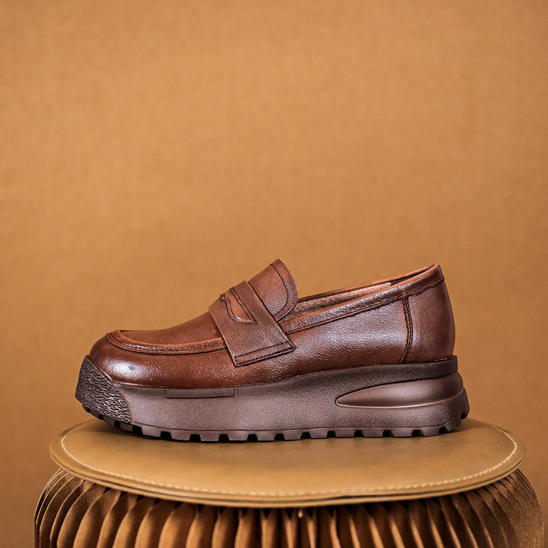 Women Retro Leather Casual Platform Loafers Newgew Shoes