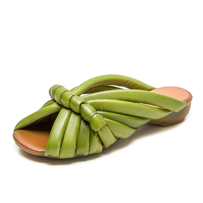 Women Retro Minimalist Leather Casual Slides Newgew Shoes