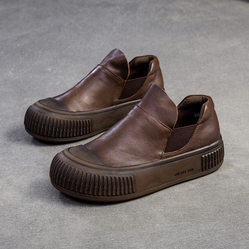 Women Retro Minimalist Leather Flat Casual Shoes Newgew Shoes