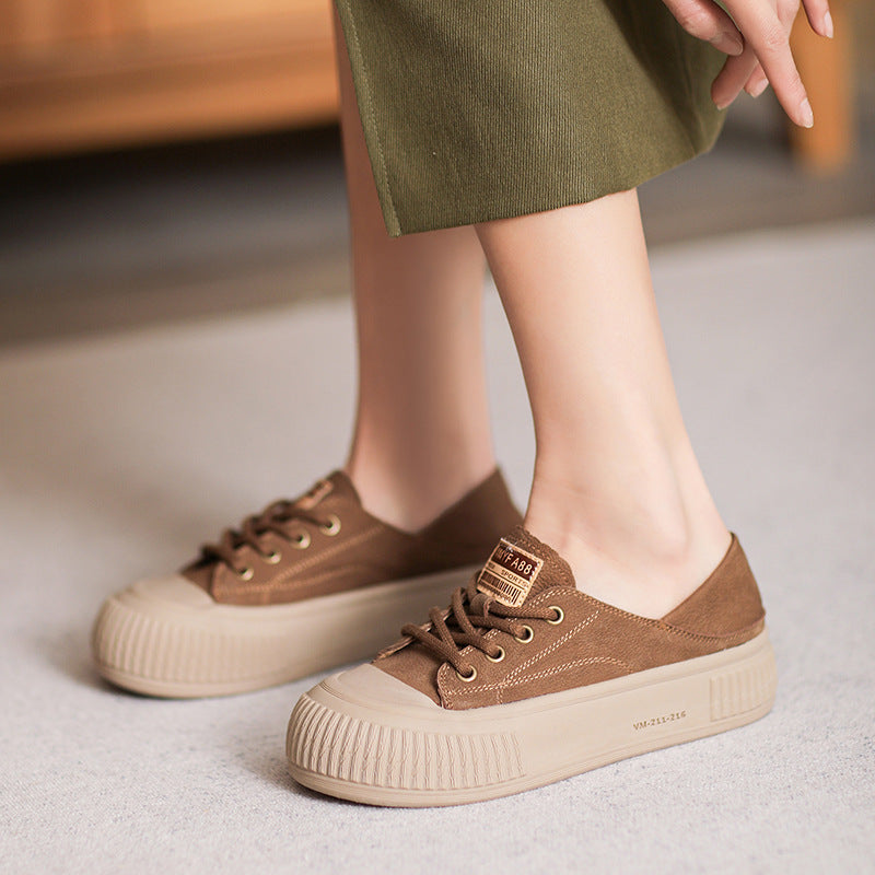 Women Retro Minimalist Leather Soft Flat Casual Shoes Newgew Shoes