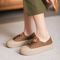 Women Retro Minimalist Leather Soft Flat Casual Shoes Newgew Shoes
