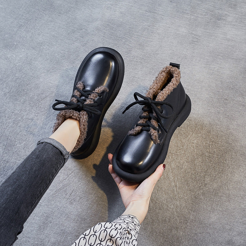 Women Retro Minimalist Furred Winter Casual Shoes Newgew Shoes