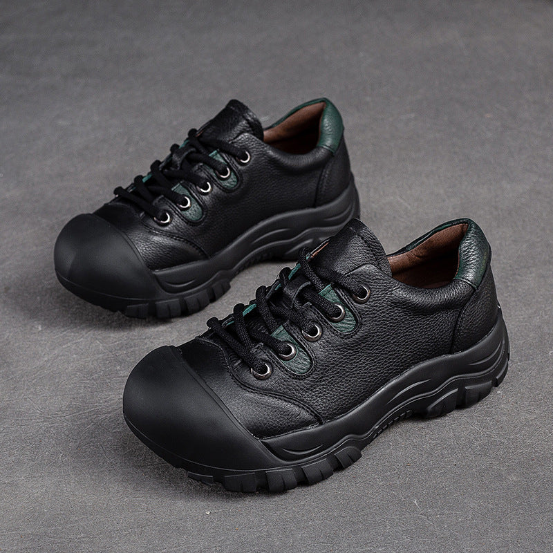 Women Retro Minimalist Leather Round Head Casual Shoes Newgew Shoes