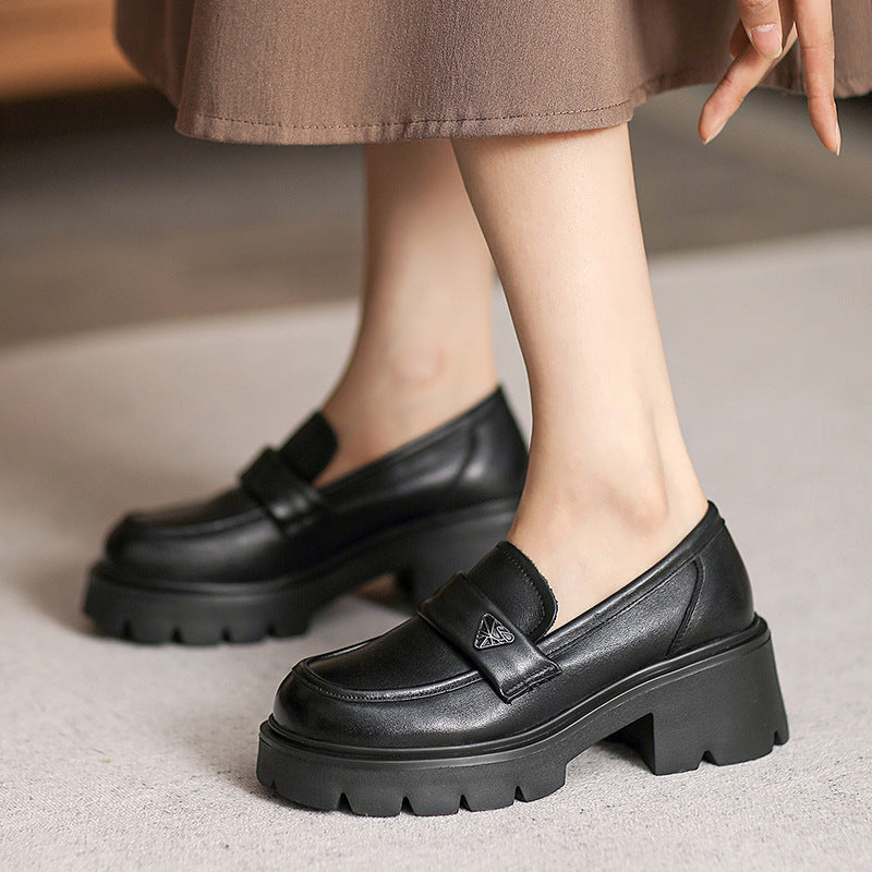 Women Minimalist Leather Chunky Sole Casual Loafers Newgew Shoes