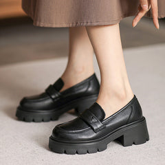 Women Minimalist Leather Chunky Sole Casual Loafers Newgew Shoes
