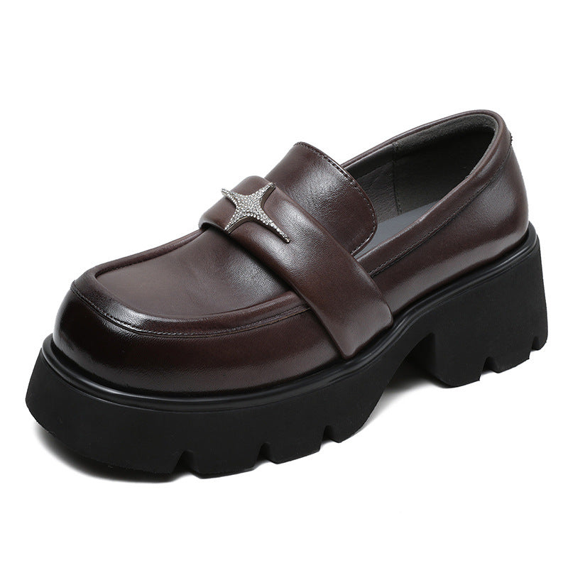 Women Retro Leather Platform Casual Loafers Newgew Shoes