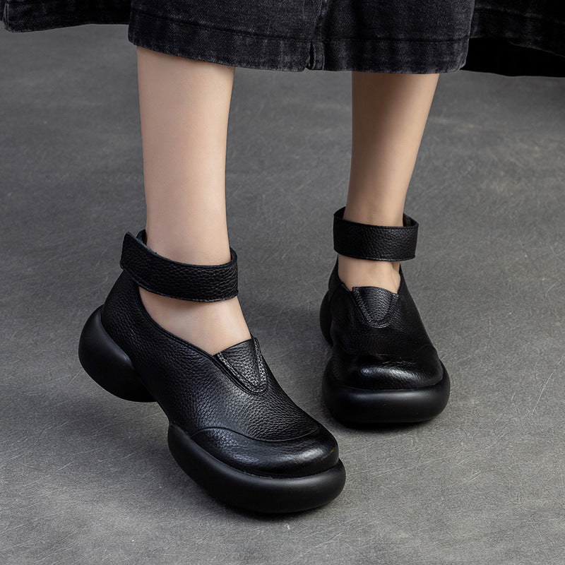 Women Retro Minimalist Leather Velcro Casual Shoes Newgew Shoes
