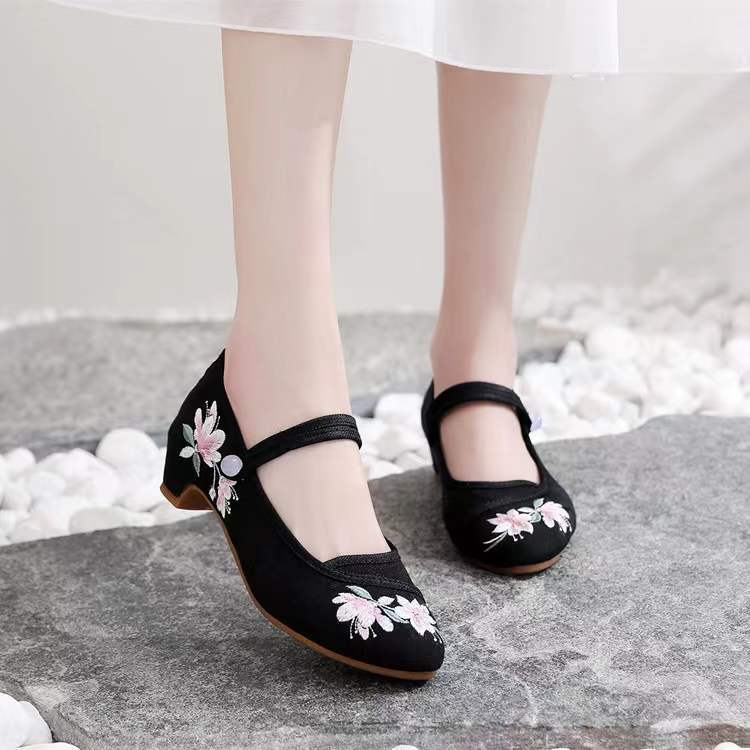 Women's Spring Ethnic Style Embroidered Height Increasing Canvas Shoes Newgew