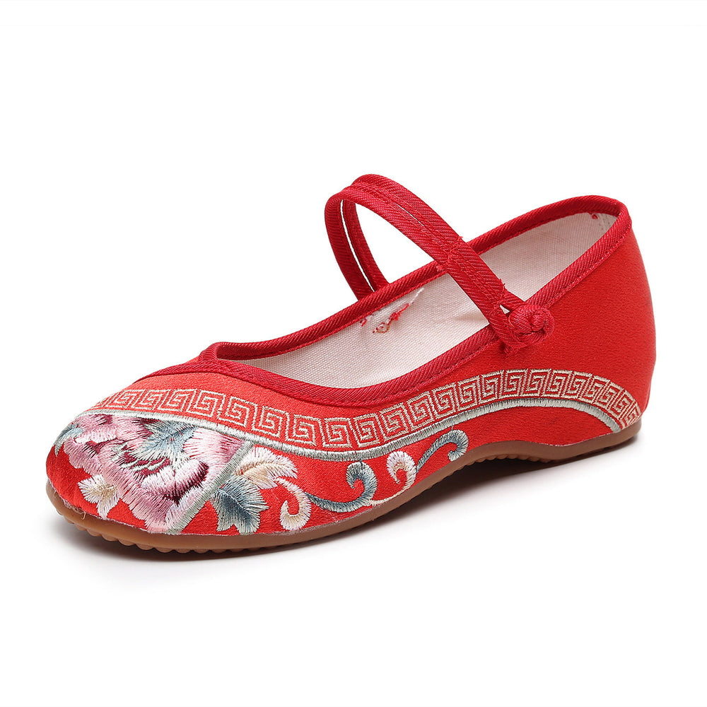 Women's Antique Style Embroidery Tendon Bottom Height Increasing Canvas Shoes Newgew