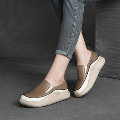 Women Retro Leather Thick Sole Casual Shoes Newgew Shoes