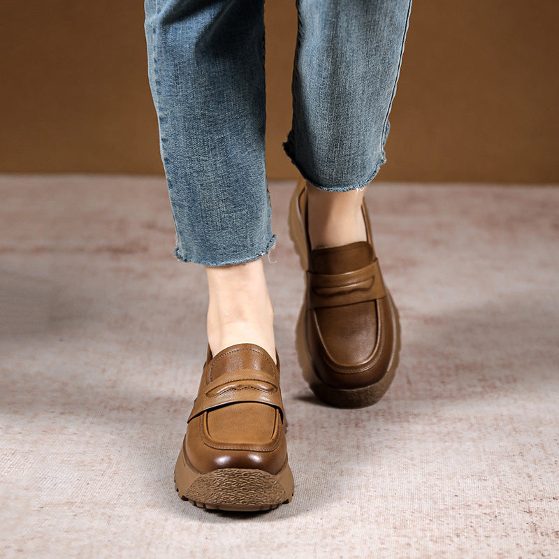 Women Retro Leather Casual Platform Loafers Newgew Shoes