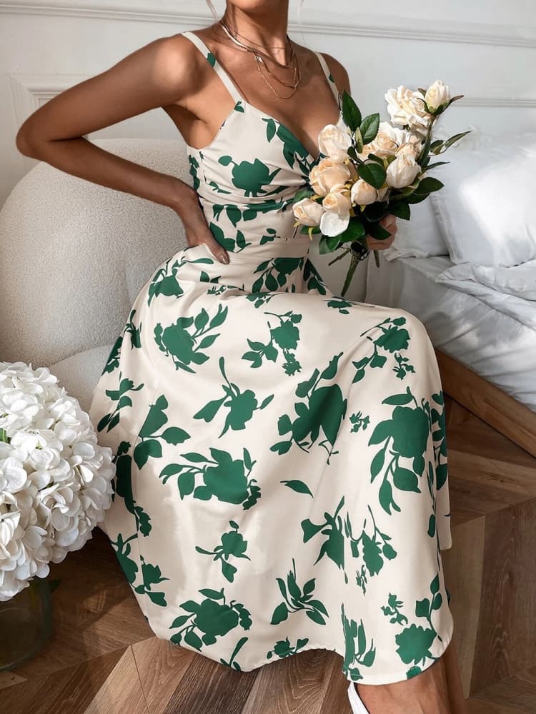 Halter Floral Pleated Dress Newgew Dresses