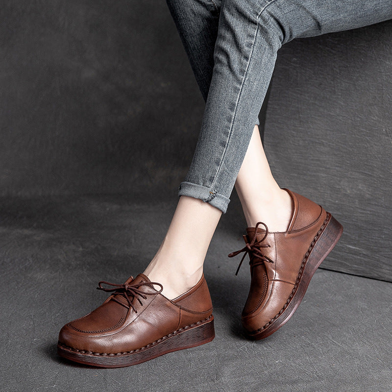 Women Soft Leather Retro Solid Casual Shoes Newgew Shoes