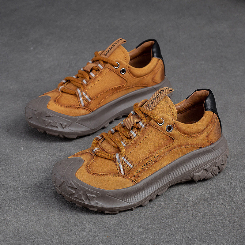 Women Retro Patchwork Leather Lug Sole Casual Shoes Newgew Shoes