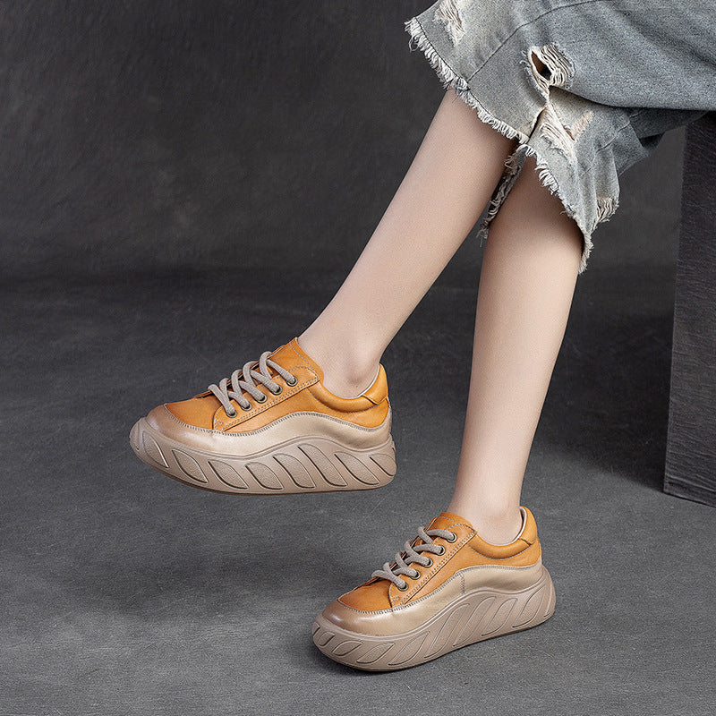 Women Minimalist Leather Comfort Thick Soled Casual Shoes Newgew Shoes