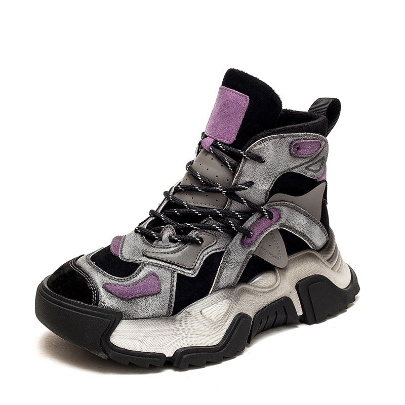 Women Retro Fashion Patchwork Leather Casual Boots Newgew Shoes