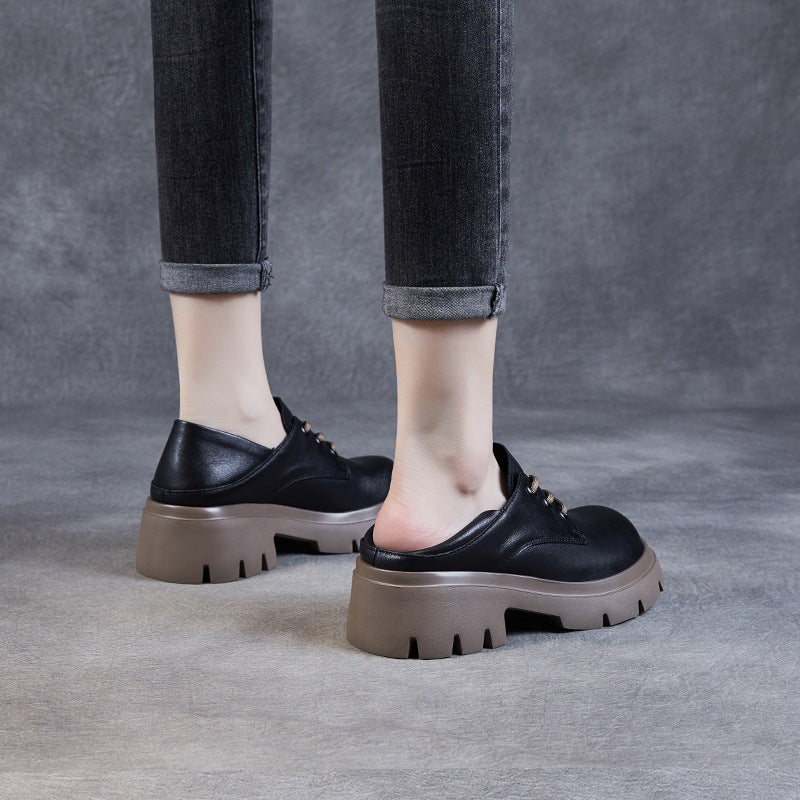 Women Retro Cowhide Leather Wedge Casual Shoes Newgew Shoes