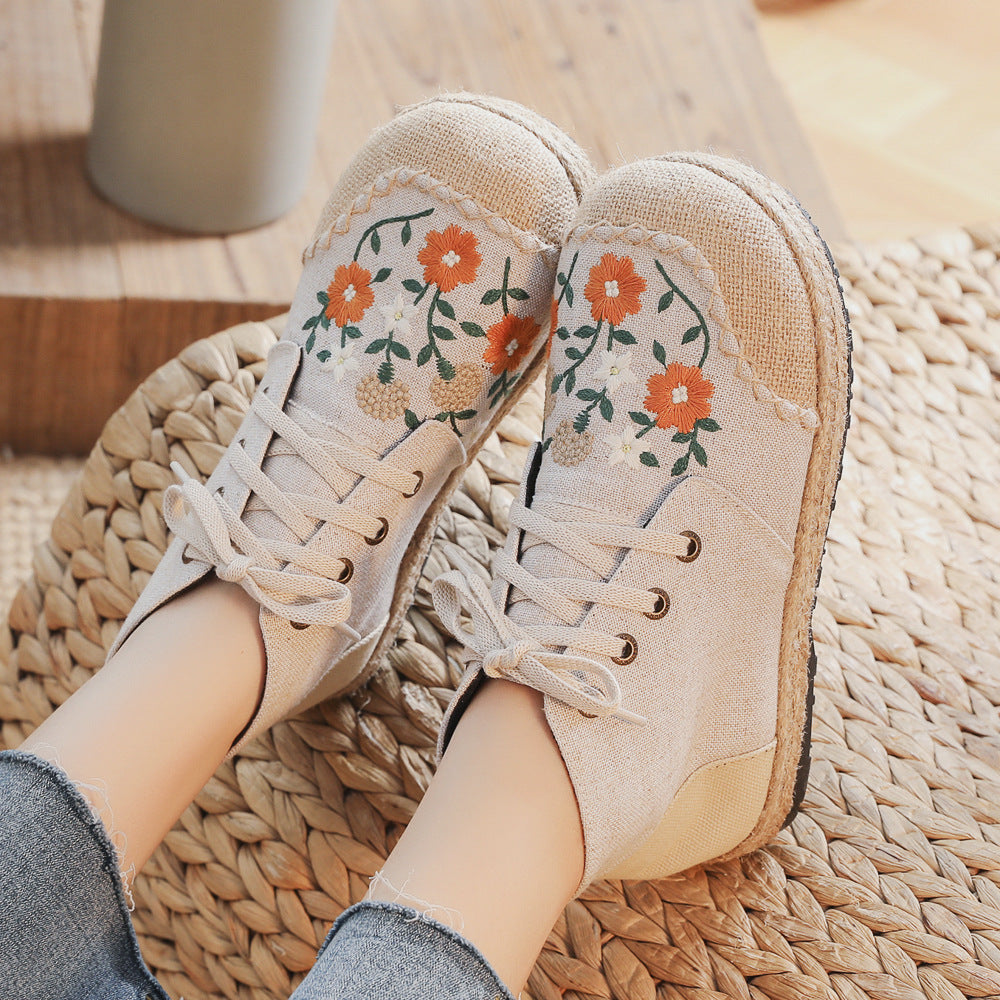 Linen Ethnic Style Middle Top Stitching Canvas Shoes Newgew