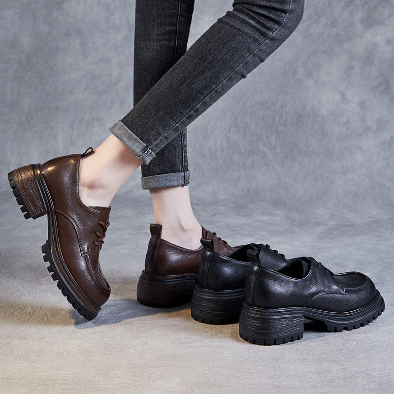 Women Retro Leather Thick Soled Casual Shoes Newgew Shoes