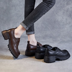 Women Retro Leather Thick Soled Casual Shoes Newgew Shoes