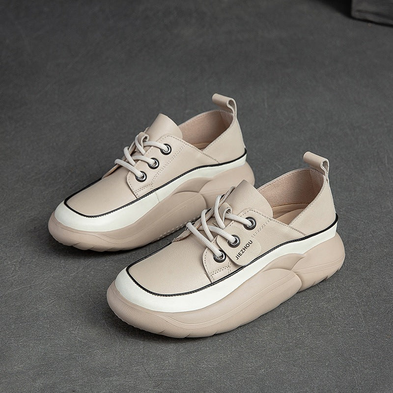 Women Casual Fashion Soft Leather Thick Soled Shoes Newgew Shoes
