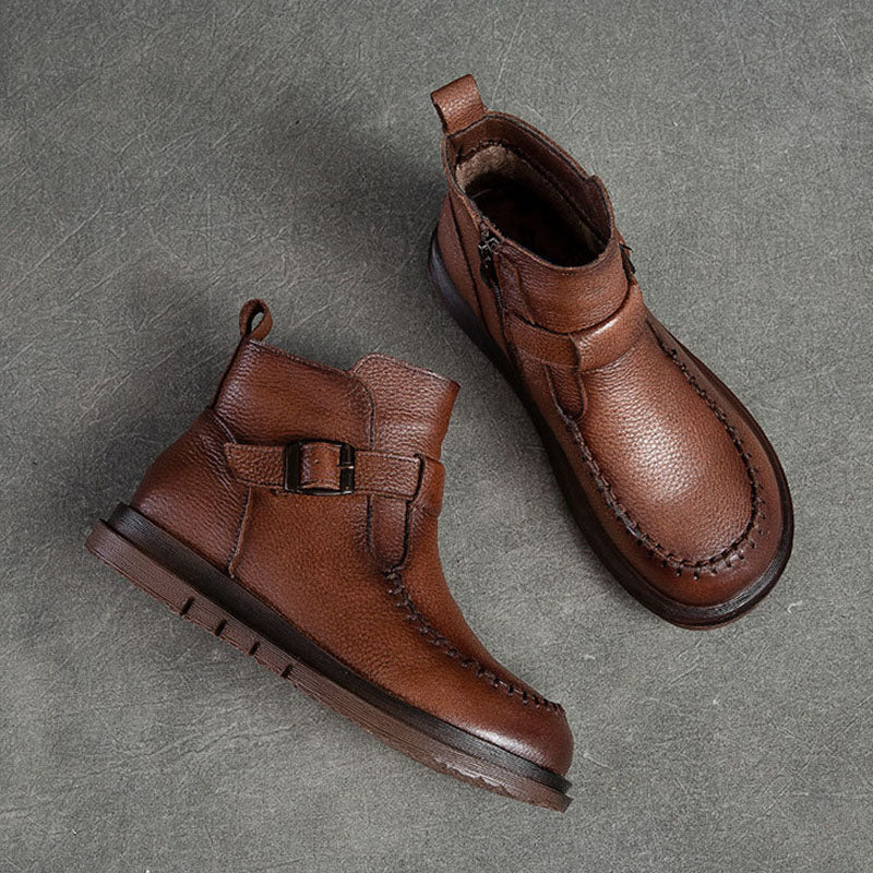 Women Retro Cowhide Furred Winter Boots Newgew Shoes