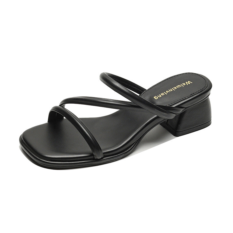 Women Casual Fashion Chunky Heel Slides Sandals Newgew Shoes