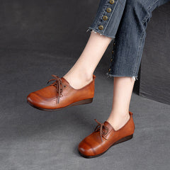 Women Retro Soft Leather Flat Casual Shoes Newgew Shoes