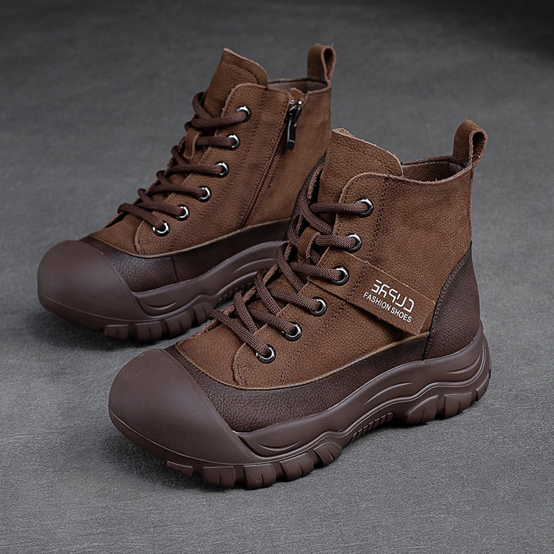 Women Retro Leather Furred Warm Boots Newgew Shoes