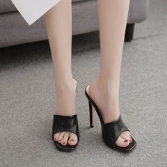 Stiletto square toe solid color sandals NewGew