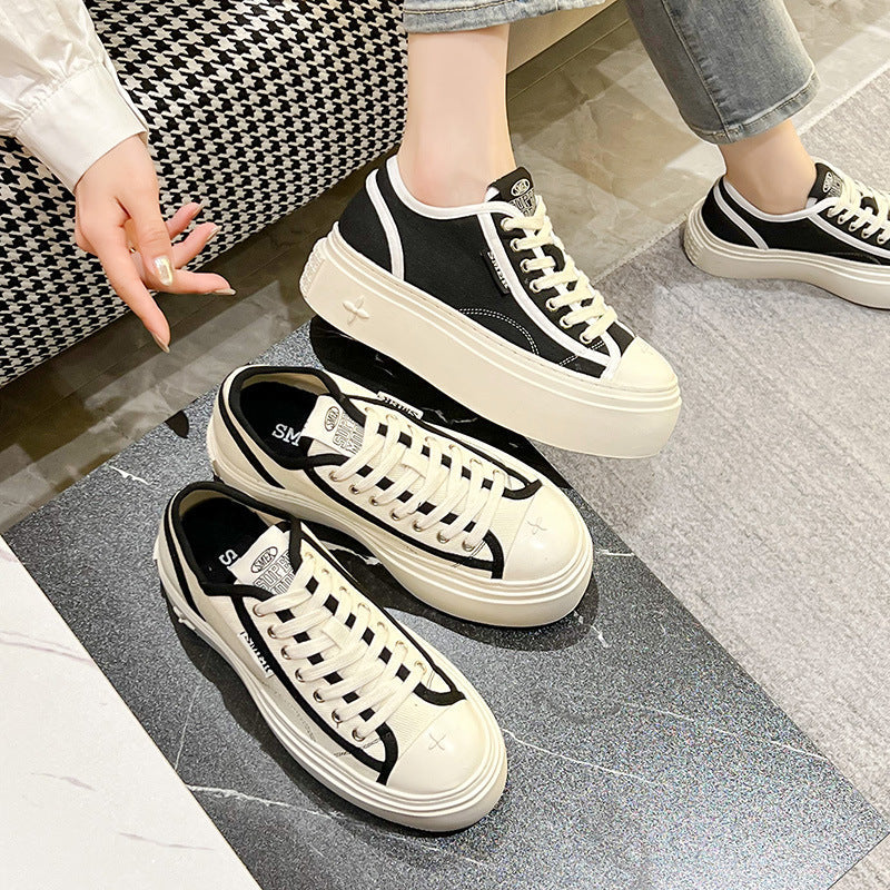 Women's Cruciate Flower Raise The Bottom Sports Versatile Canvas Shoes Newgew