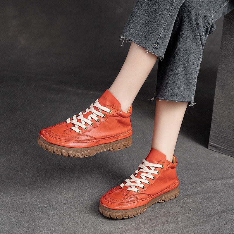 Women Retro Patchwork Soft Leather Casual Shoes Newgew Shoes