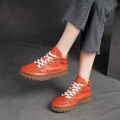 Women Retro Patchwork Soft Leather Casual Shoes Newgew Shoes