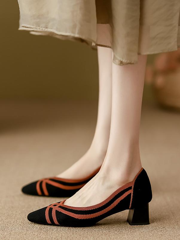 Knitted Pointed Toe Low Heel Shoes Newgew