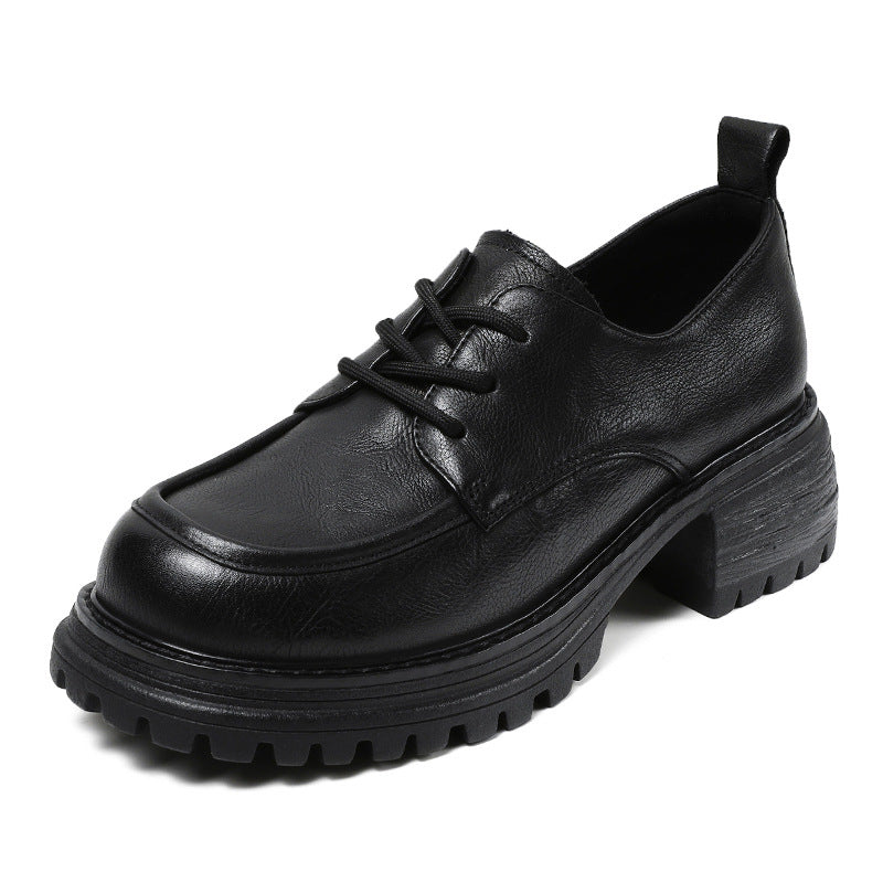 Women Retro Leather Thick Soled Casual Shoes Newgew Shoes