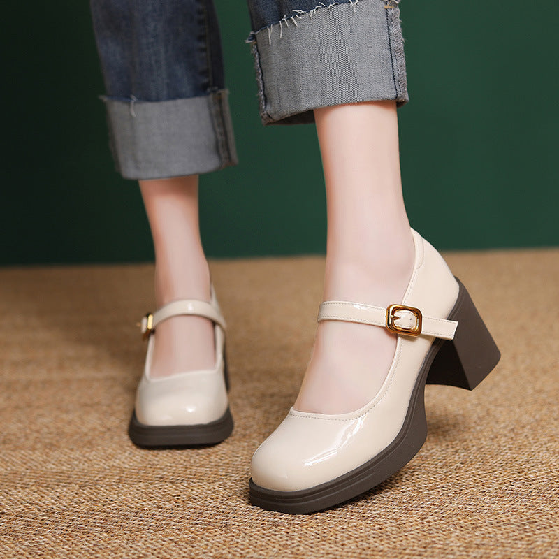 Women Minimalism Leather Chunky Heel Mary Jane Shoes Newgew Shoes